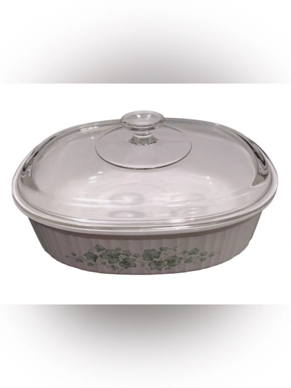 CorningWare French White collection Callaway green Ivy white oval casserole dish